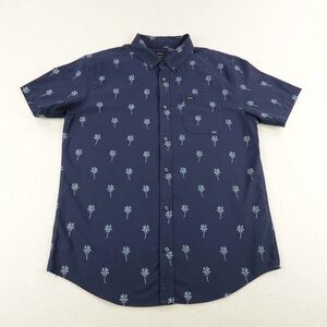 RVCA Navy Short-Sleeve Shirt with Mint Palm Print